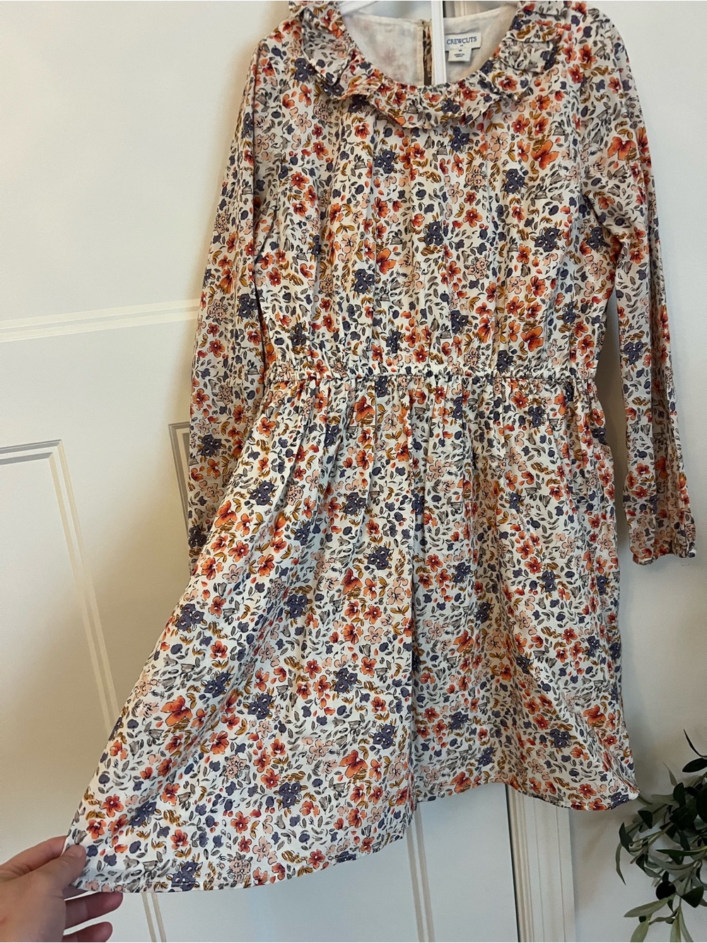 Crewcuts Cream Floral Long-Sleeve Dress with Orange & Blue Flowers